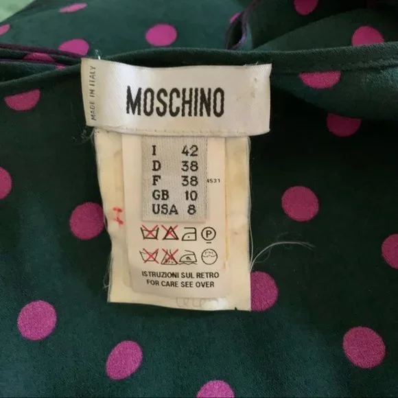 Rare Vintage Moschino Silk Polka Dot Retro Dress sz S - Picture 12 of 15